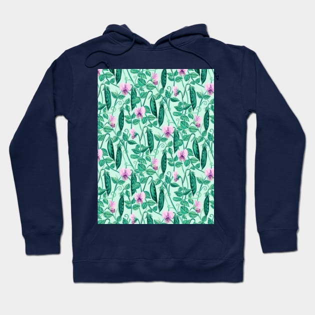 Fresh Garden Pea Floral on Pastel Mint Green Hoodie by micklyn